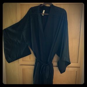 Satin black and lace robe